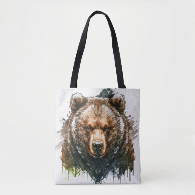 Grizzly Bear Porträtt Animal Painting Wildlife Art Tygkasse (Framsida)