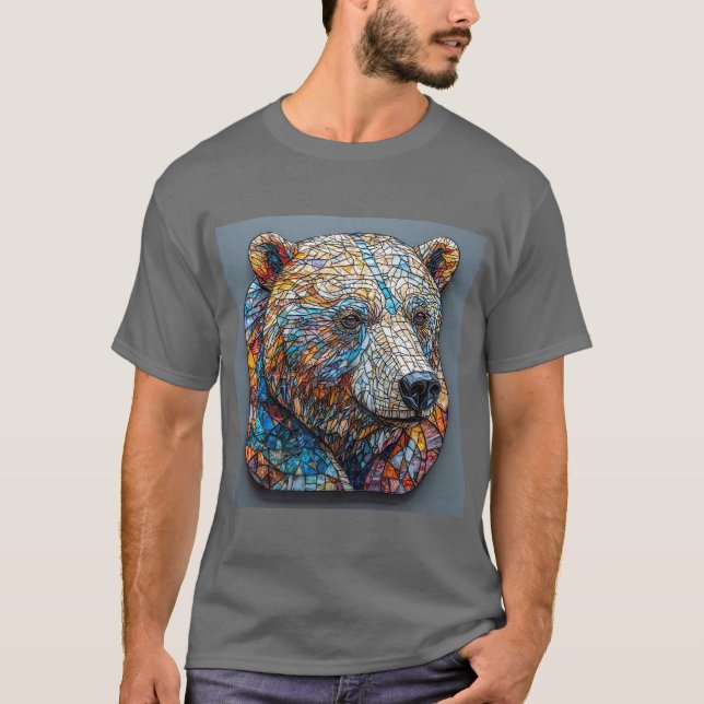 Grizzly Bear Porträtt i en lagrad glasbild T Shirt (Framsida)