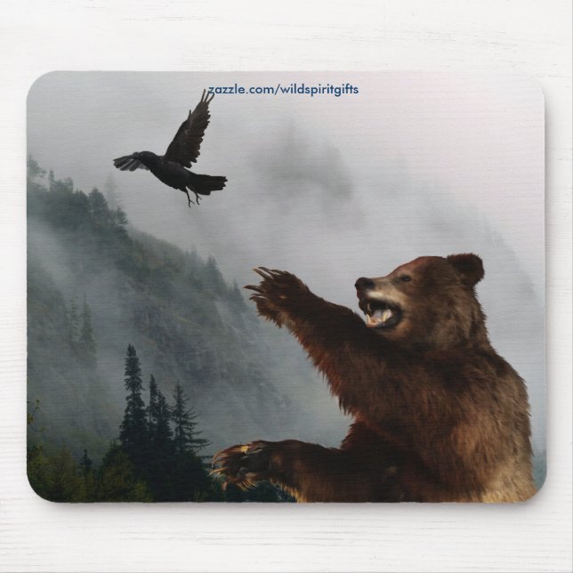 Grizzly Bear & Raven Fantasy Wildlife Mousepad Musmatta (Framsidan)