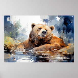 Grizzly Bear Relaxing Avslaxning Djurens Roligt Ly Poster