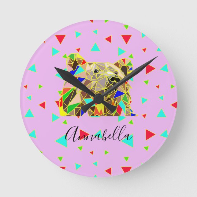 Grizzly Bear Rosa Rund Klocka (Framsida)