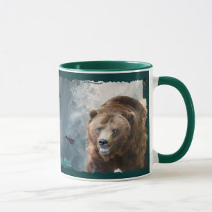Grizzly Bear, Salmon & Waterfall Wildlife Art Mugg