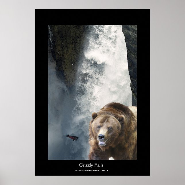 Grizzly Bear & Salmon Wildlife Supporter Poster (Framsidan)
