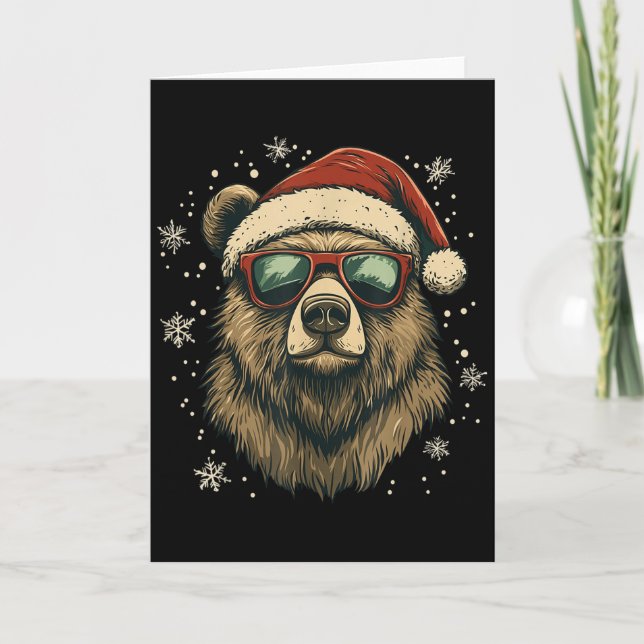 Grizzly Bear Santa Hat Funny Cute Animal Lover Chr Kort (Framsida)