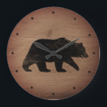 Grizzly Bear Silhouette Rustic Stil Stor Klocka<br><div class="desc">Håll i vägglåset. Trämateriet är tryckt,  inte riktigt trä.</div>