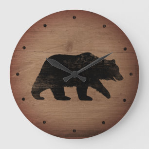 Grizzly Bear Silhouette Rustic Stil Stor Klocka
