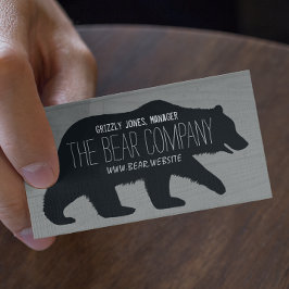 Grizzly Bear Silhouette Rustic Weasted Faux Wood Visitkort