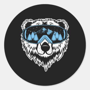 Grizzly Bear Snowboard Goggles Skiing Snö Winter Runt Klistermärke