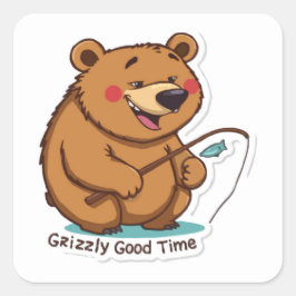 Grizzly Bear Sticker - Bra Time Exdoor Fishing Fyrkantigt Klistermärke