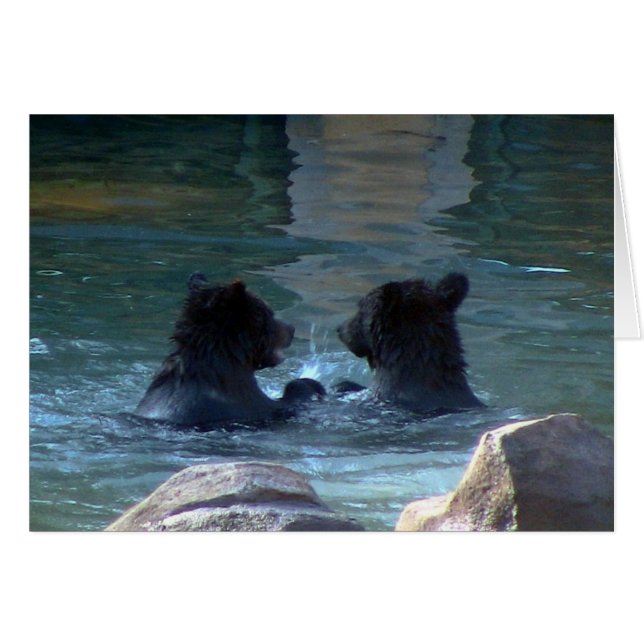 Grizzly Bear Swimming Party Hälsningskort (Framsidan Horizontal)