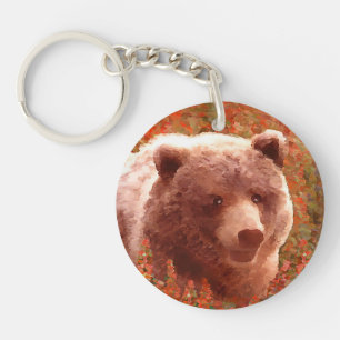 Grizzly Bear Unge i Fireweed Painting Wildlife Art