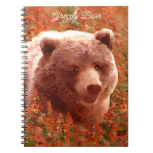 Grizzly Bear Unge i Fireweed Painting Wildlife Art Anteckningsbok
