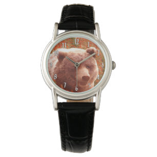 Grizzly Bear Unge i Fireweed Painting Wildlife Art Armbandsur