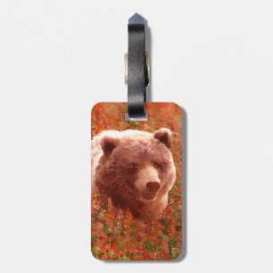 Grizzly Bear Unge i Fireweed Painting Wildlife Art Bagagebricka