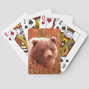 Grizzly Bear Unge i Fireweed Painting Wildlife Art Casinokort