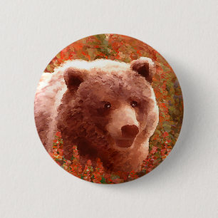 Grizzly Bear Unge i Fireweed Painting Wildlife Art Knapp