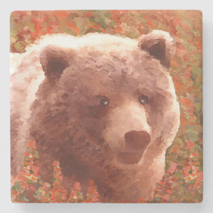 Grizzly Bear Unge i Fireweed Painting Wildlife Art Stenunderlägg