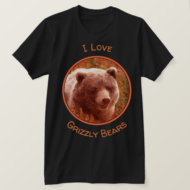 Grizzly Bear Unge i Fireweed Painting Wildlife Art T Shirt (Design framsida)