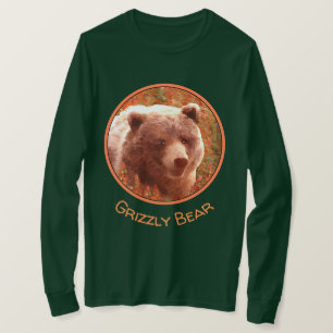 Grizzly Bear Unge i Fireweed Painting Wildlife Art T Shirt
