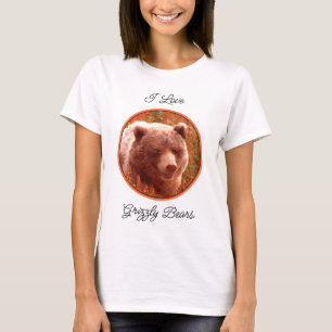 Grizzly Bear Unge i Fireweed Painting Wildlife Art T Shirt