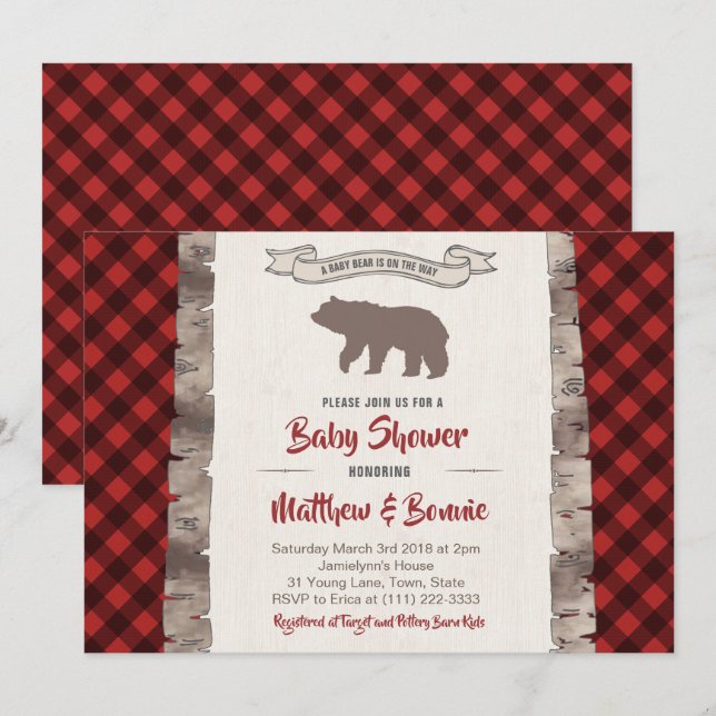 Grizzly Bear Unge Winter Play Baby Shower Inbjudningar (Fram/baksida)