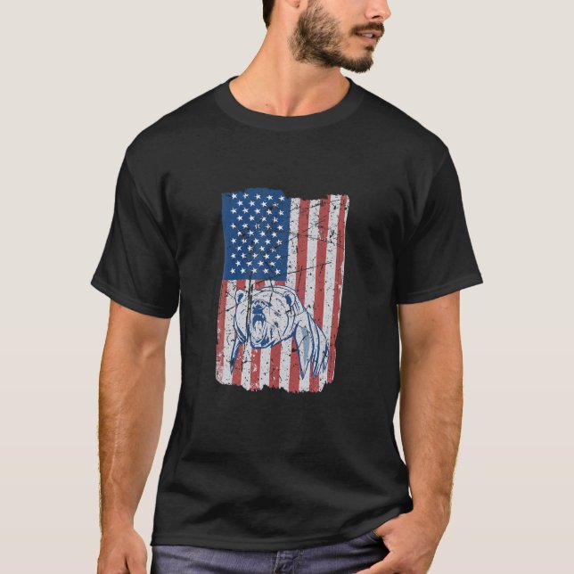 Grizzly Bear USA flagga | Hunting Älskare Funny Be T Shirt (Framsida)