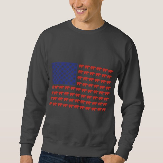 Grizzly Bear USA flagga Lång Ärmad Tröja (Framsida)