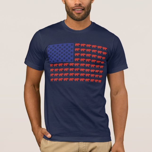 Grizzly Bear USA flagga T Shirt (Framsida)