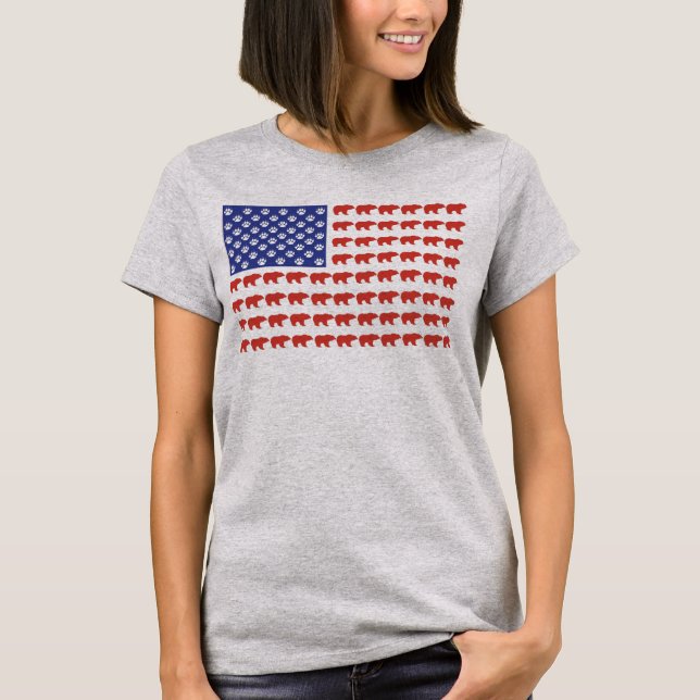 Grizzly Bear USA flagga T Shirt (Framsida)