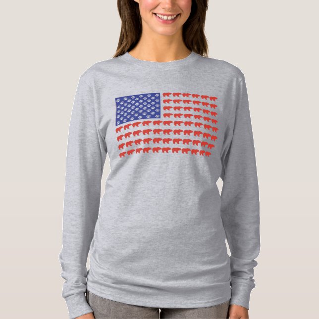 Grizzly Bear USA flagga T Shirt (Framsida)