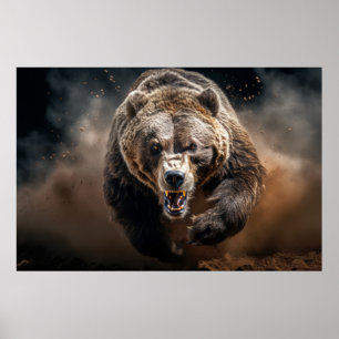 Grizzly Bear Vild Animal Porträtt Fierce Power Poster
