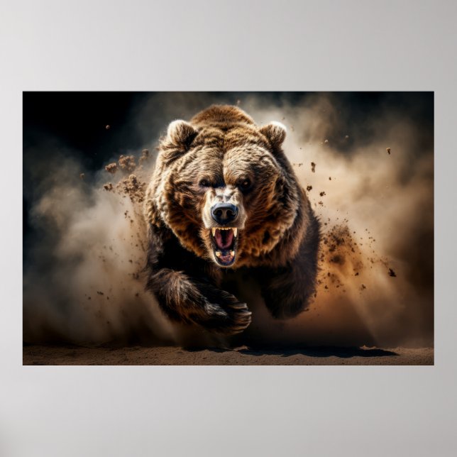 Grizzly Bear Vild Animal Porträtt Fierce Power Poster (Framsidan)