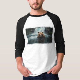 Grizzly Bear & Waterfall Wildlife Design T Shirt