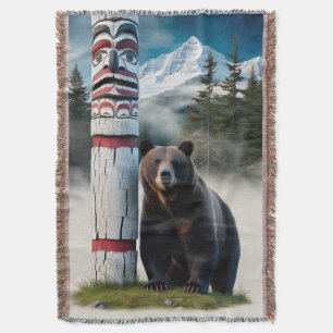 Grizzly Bear with Totem Pole Wildlife Art Filt