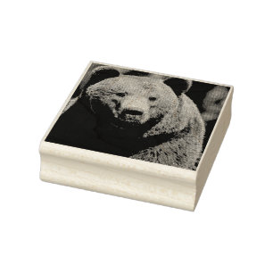 GRIZZLY BEAR Wood Art Frimärke Stämpel