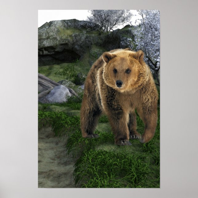 Grizzly Bear Woodland Cabin Stil Poster (Framsidan)