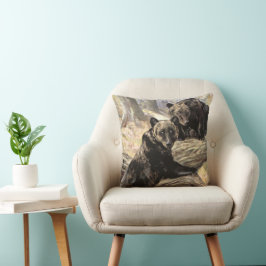 Grizzly Bears by CE Svan, Vintage Forest Animals Kudde