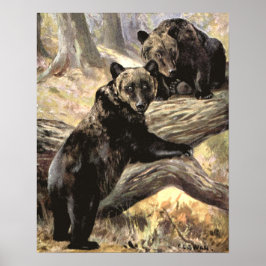 Grizzly Bears by CE Swan, Vintage Forest Animals Poster