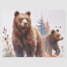 Grizzly Bears Watercolor Woods
