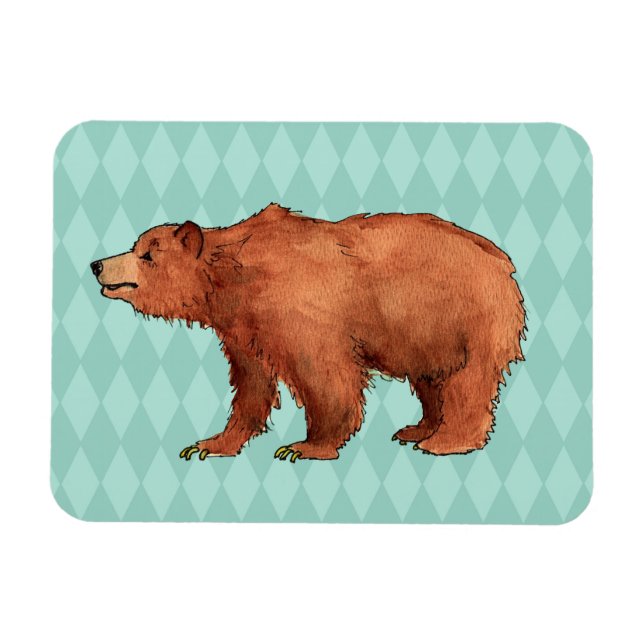 Grizzly-björn på tealdiamanten mönster magnet (Horisontell)