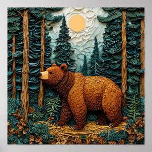 🐻 Grizzly Björn Papperskonst Naturdetalj Poster