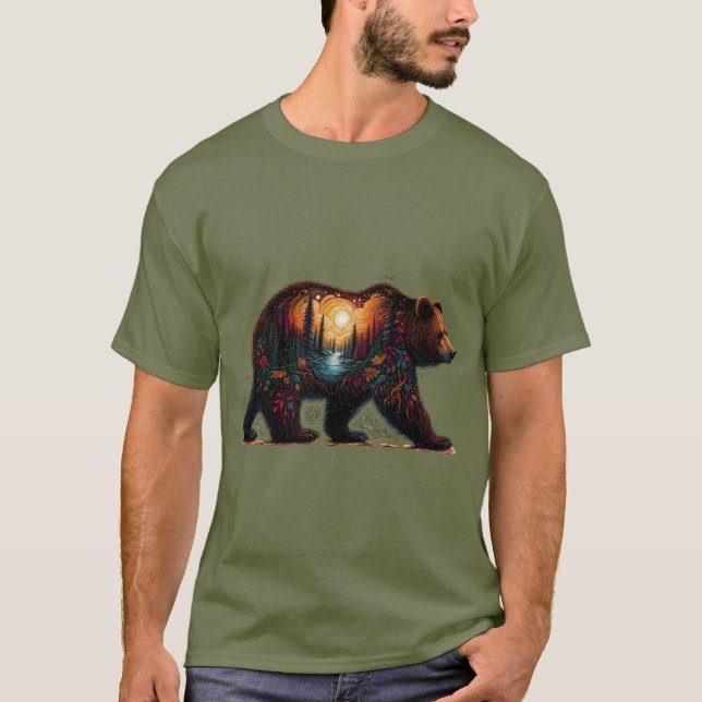 Grizzly silhouette mot berg t shirt (Framsida)