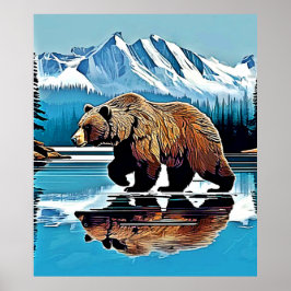 Grizzly Sjö Mountain View Poster