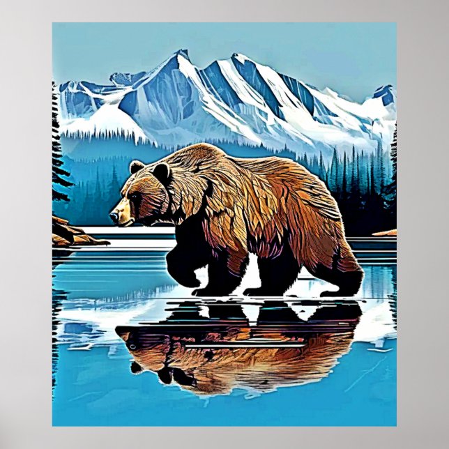 Grizzly Sjö Mountain View Poster (Framsidan)