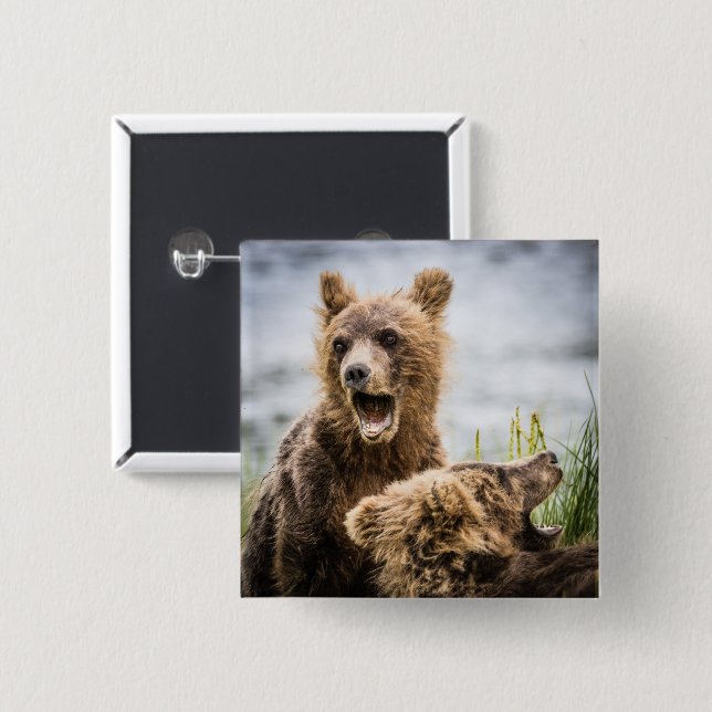 Grizzly Unge Tittar för Morsa Knapp (Framsida & baksida)