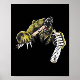 Grizzlybjörn brister genom bitande hockeyklubba L Poster