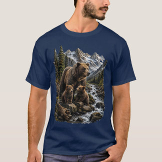 Grizzlybjörn familj bergsbäck vilda djur konst t shirt