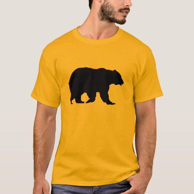 Grizzlybjörn Gående Svart Silhuett Tee Shirt (Framsida)
