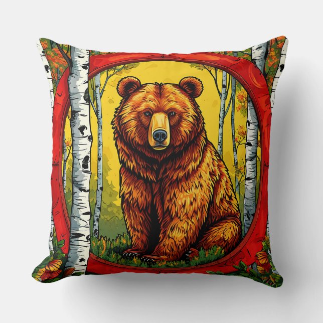 Grizzlybjörn i en björkskog kudde (Framsida)