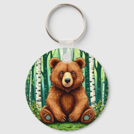 Grizzlybjörn i en björkskog nyckelring